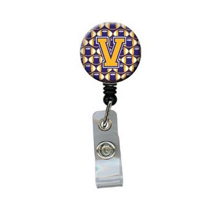 CAROLINES TREASURES Letter V Football Purple and Gold Retractable Badge Reel CJ1064-VBR